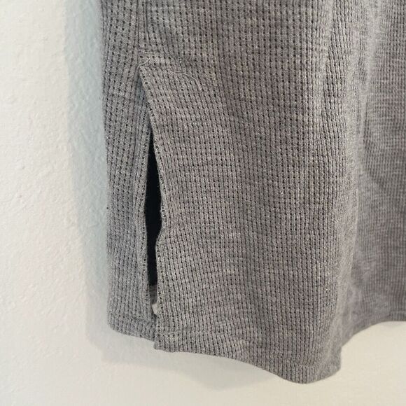 Soft Surroundings Sydney Shirt S Gray Waffle Tab Sleeves Cotton Top Button Down - Picture 9 of 12